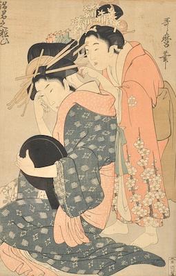 Appraisal: Kitagawa Utamaro Japanese - Two Geishas grooming Woodblock print in