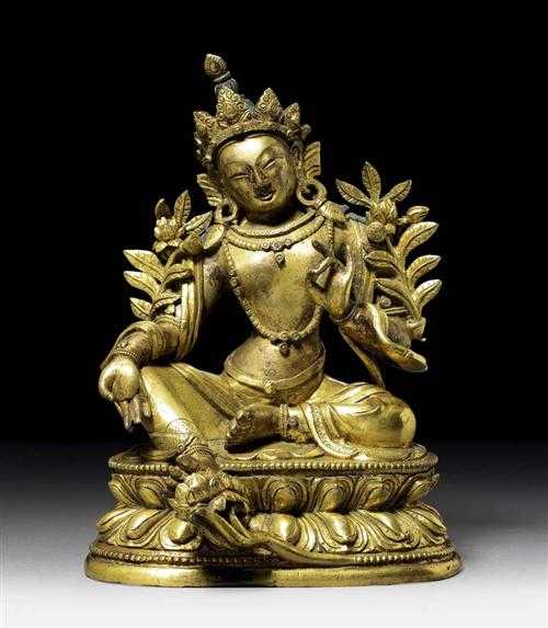 Appraisal: GREEN TARA Sino-Tibetan th century H cm Gilt bronze the