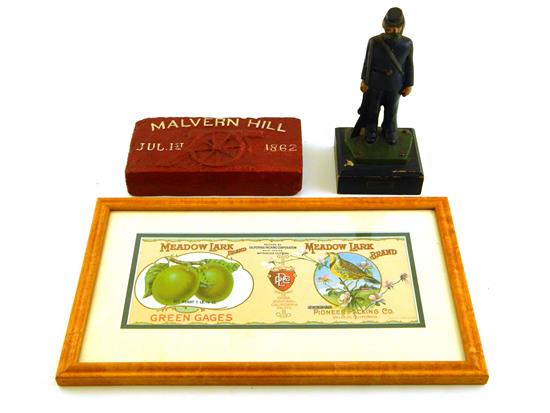 Appraisal: Three pieces of memorabilia Civil War brick and bookend and