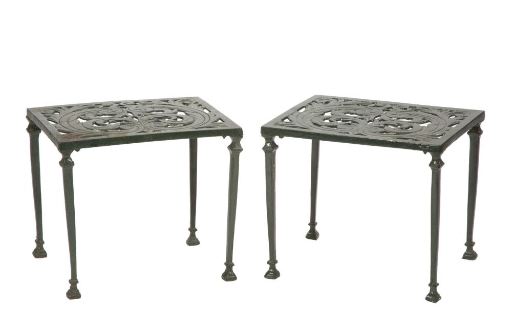 Appraisal: Pair of Vintage Patinated Metal Garden Tables Star Dolphin pattern