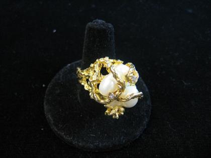 Appraisal: Baroque pearl ring with diamond accent Two baroque pearls set