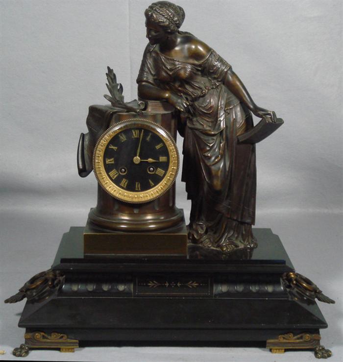 Appraisal: Bronze figural French mantle clock h working Estimate -