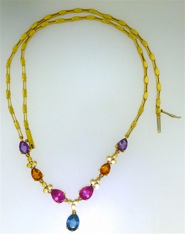 Appraisal: KT GOLD MULTI-GEMSTONE NECKLACE GRAMS One stunning lady's kt yellow