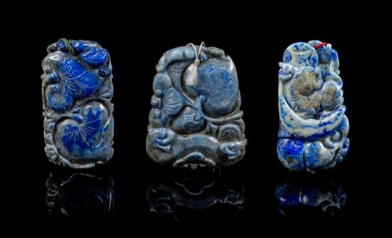 Appraisal: Sale Lot A Group of Three Carved Lapis Lazuli Pendants