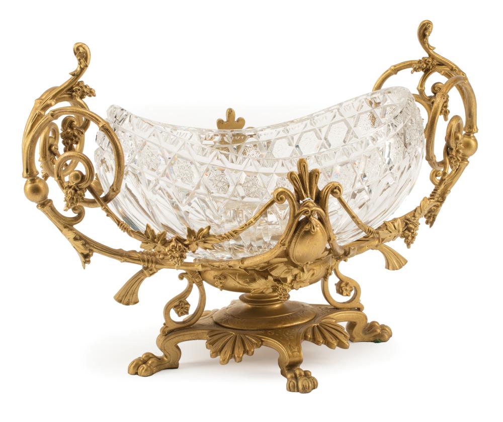 Appraisal: Louis XV-Style Bronze and Crystal Center Bowl bronze foliate stand