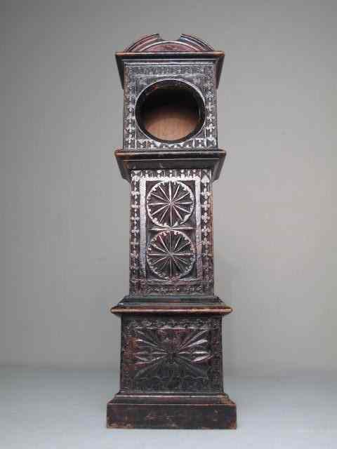 Appraisal: Folk art tall case pocket watch holder Carved wood design