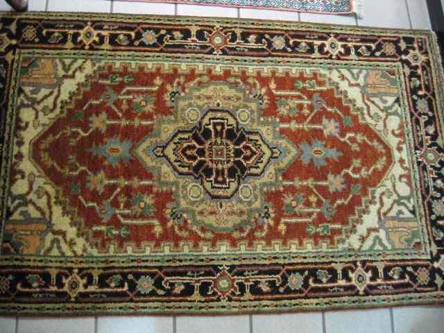 Appraisal: Heriz Persian Handmade Rug central medallion thick tight weave '