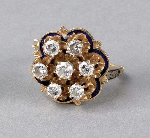 Appraisal: Diamond and enameled K yellow gold ring with diamonds SI