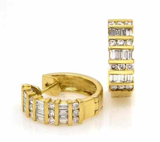 Appraisal: A Pair of Karat Yellow Gold and Diamond Hoop Earrings