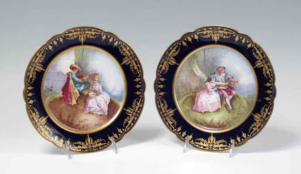 Appraisal: PAIR SEVRES PORCELAIN CABINET PLATES Cobalt and gold border Each