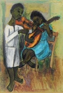 Appraisal: Juan Deprey - Pastel Ink on Board two musicians Signed