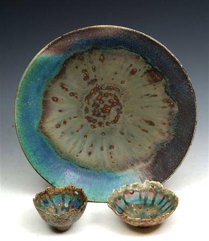 Appraisal: A DEREK DAVIS SHALLOW BOWL with dripped glaze diameter and