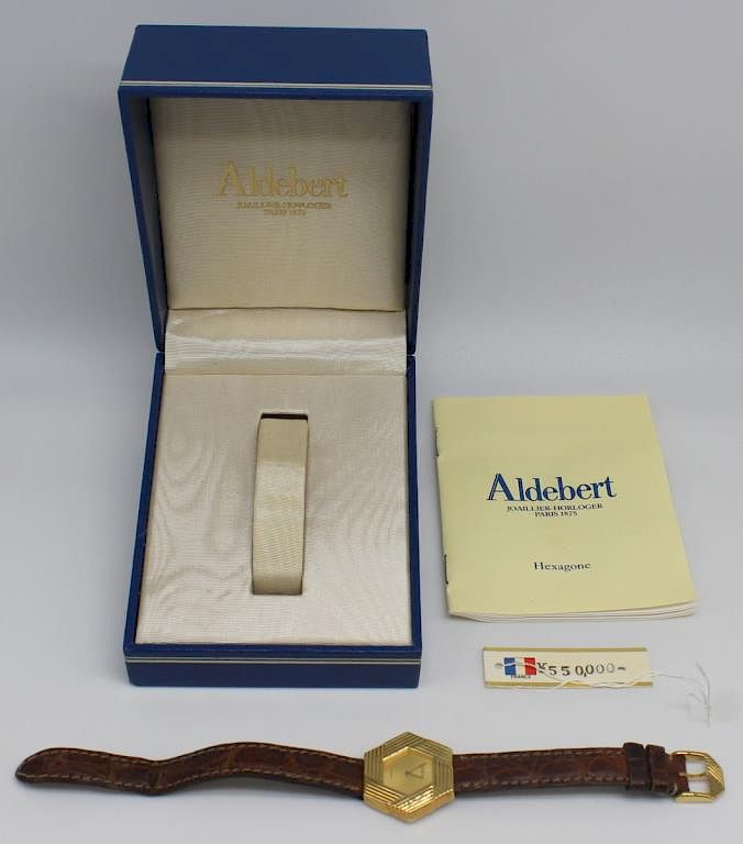 Appraisal: JEWELRY Ladies Aldebert Hexagon kt Watch Gold Watch Ladies French