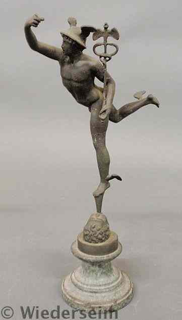 Appraisal: Spelter metal figure of Mercury mounted on a circular marble