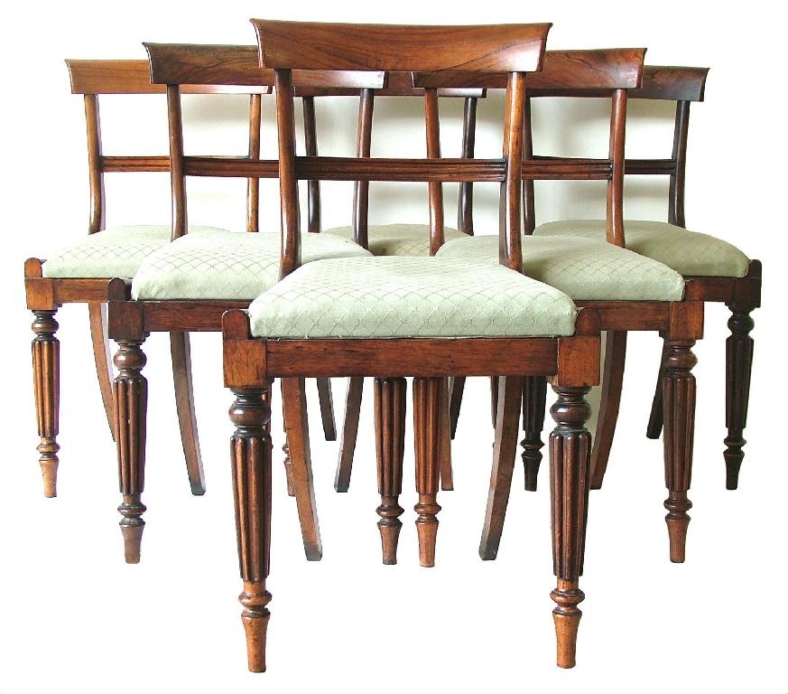 Appraisal: Set of six early Victorian rosewood dining chairs with horizontal