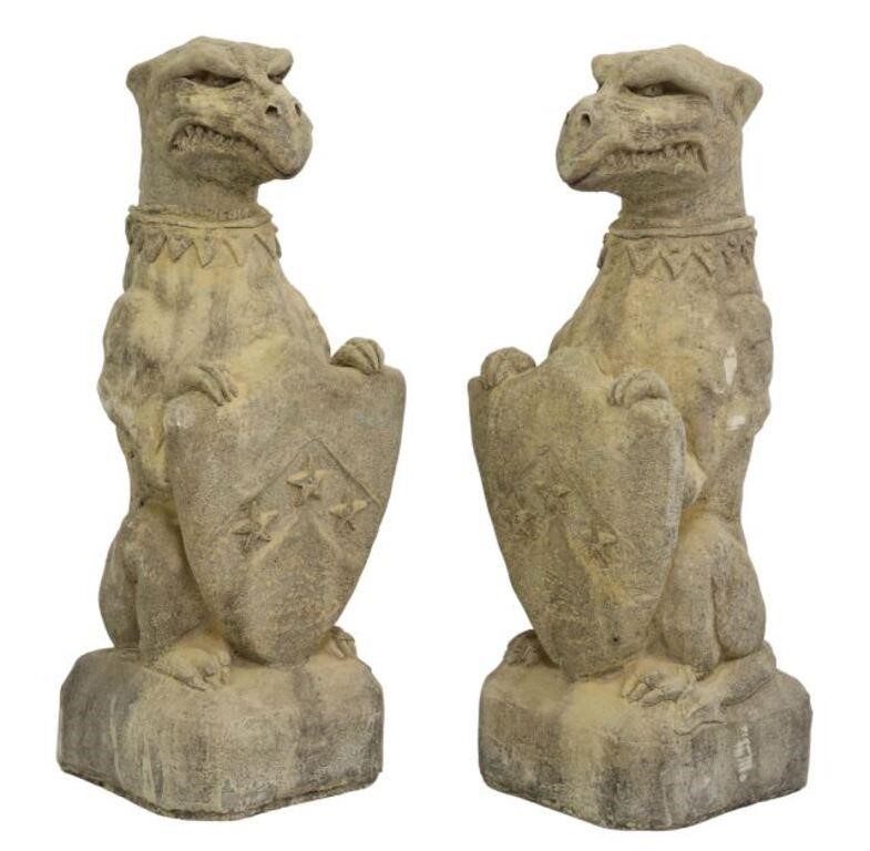 Appraisal: pair Cast stone garden statuary Nasher Griffins late th c