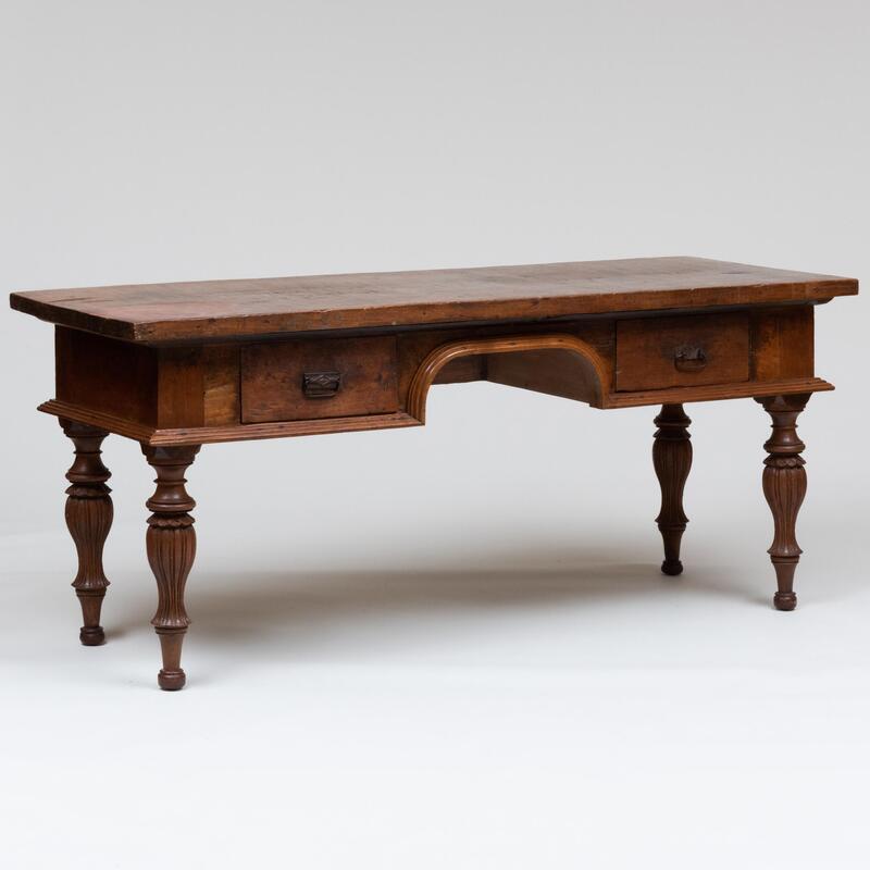 Appraisal: Continental Baroque Style Walnut Table Fitted with two drawers x