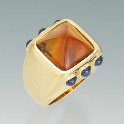 Appraisal: An Italian k Gold Citrine and Sapphire Ring k yellow