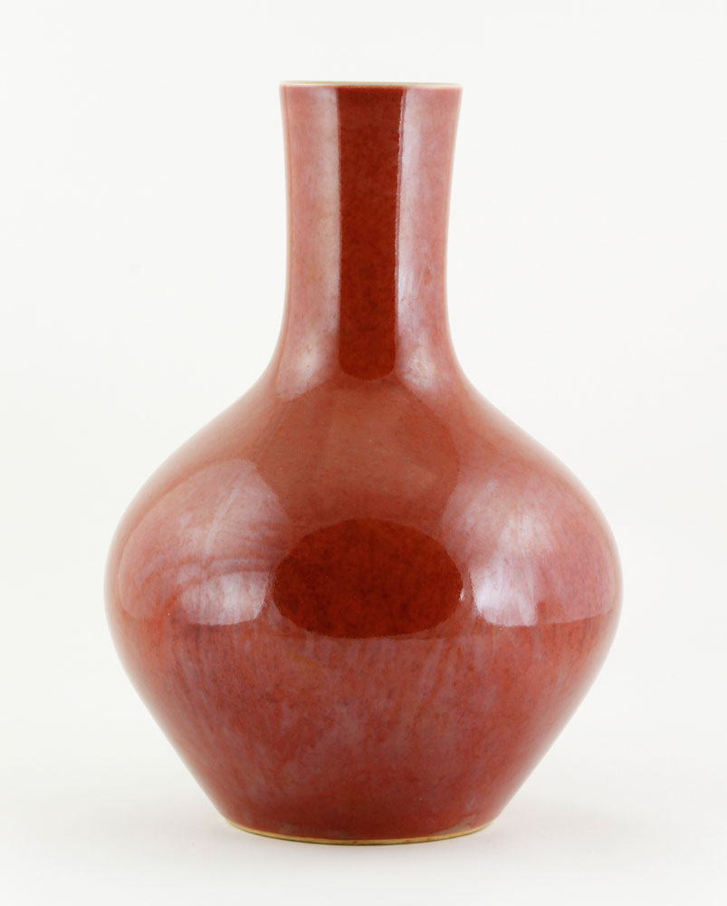 Appraisal: - Chinese Red Glazed Vase Chinese red glazed bottle vase