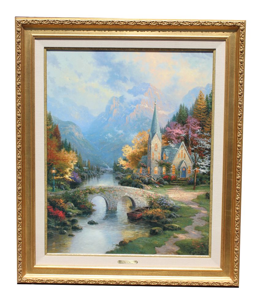 Appraisal: Thomas Kinkade Mountain Chapel Giclee on Canvas Signed lower right