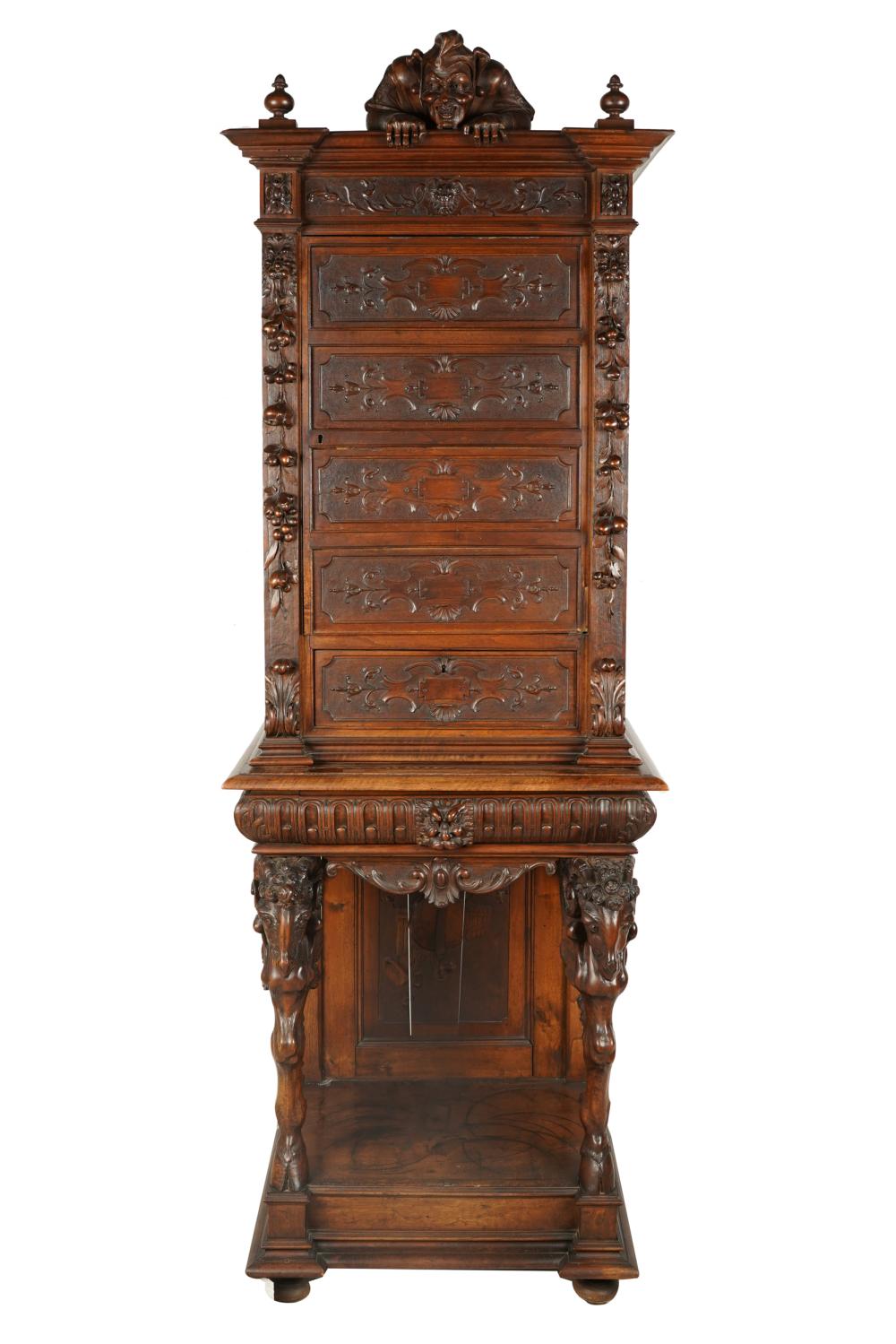 Appraisal: RENAISSANCE REVIVAL CARVED WALNUT CABINET ON STANDin two parts the