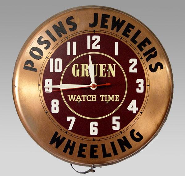 Appraisal: POSIN JEWELERS WHEELING ADVERTISING WALL CLOCK Electric wall clock with