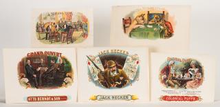 Appraisal: Group of Five Cigar Labels with Playing Card or Gambling