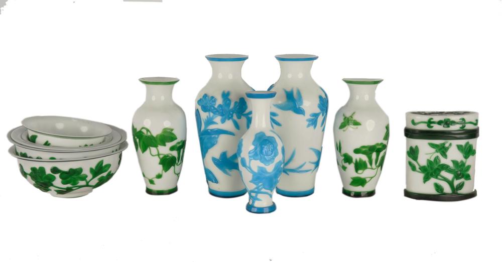 Appraisal: COLLECTION OF CHINESE PEKING GLASScomprising two blue and white vases