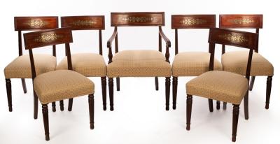 Appraisal: Six Regency mahogany dining chairs the cresting rails inlaid brass