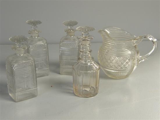 Appraisal: Set of three hand-blown and hand-cut glass decanters possibly late