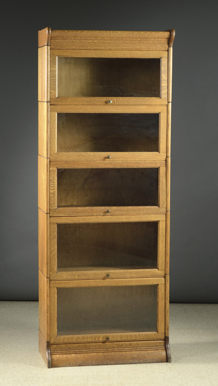 Appraisal: NARROW STYLE STACKING OAK BOOKCASE attributed to the Globe-Wernicke Co