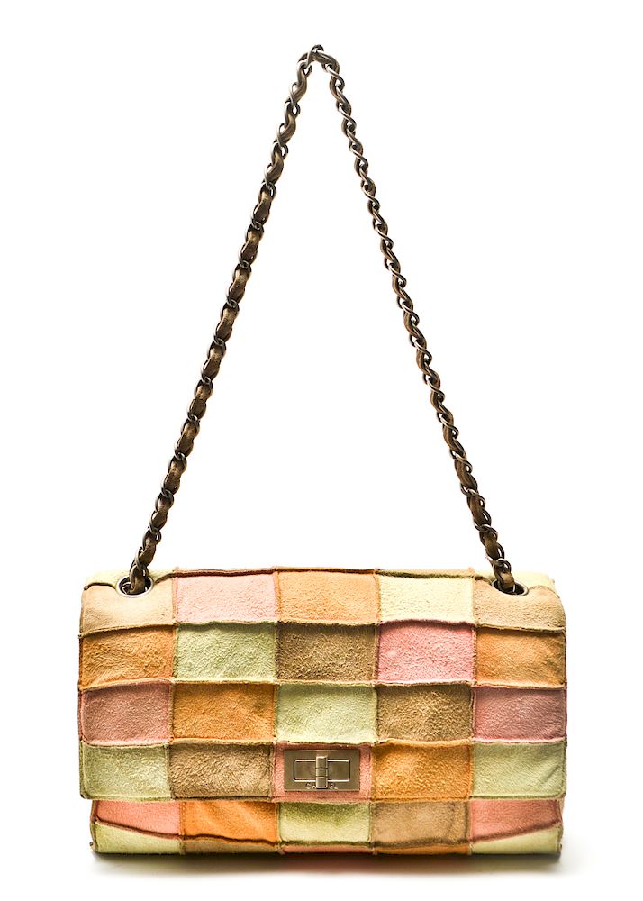 Appraisal: Chanel Multi-Color Suede Patchwork Flap Bag Chanel vintage multi-color suede