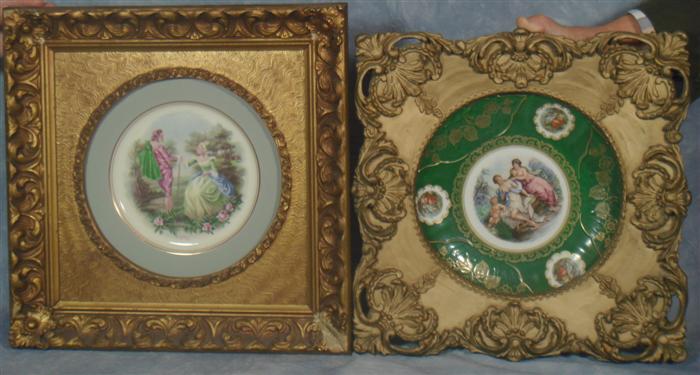 Appraisal: of porcelain plates in gold frames transfer decorations Estimate -