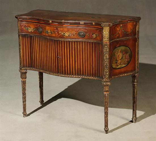 Appraisal: George III Style Parcel Gilt Painted and Decorated Satinwood Serpentine