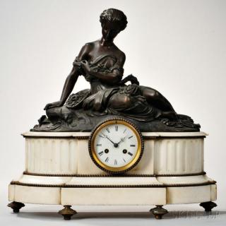 Appraisal: Bronze-mounted Marble Figural Mantel Clock France late th century seated