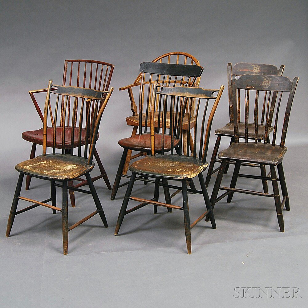 Appraisal: Seven Windsor Chairs two thumb-back four rod-back and a sack-back