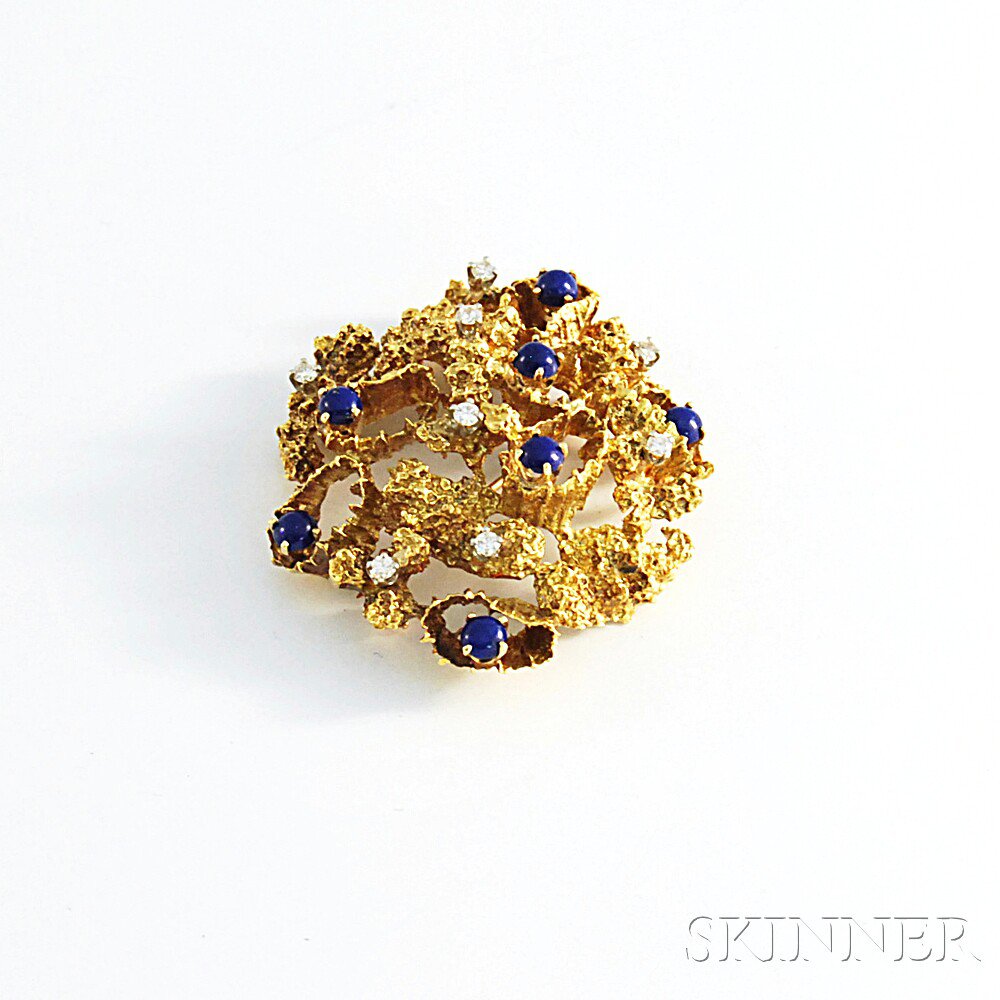 Appraisal: kt Gold Lapis and Diamond Brooch dwt Estimate - The