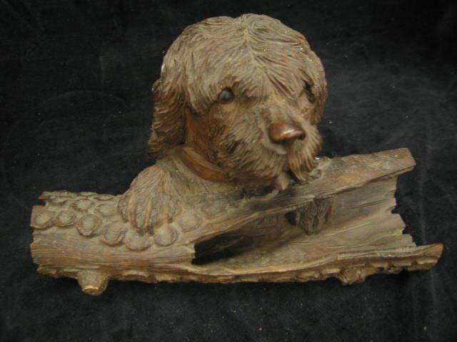 Appraisal: Black Forest Carved Wooden Dog Inkwell glass eyes circa wide