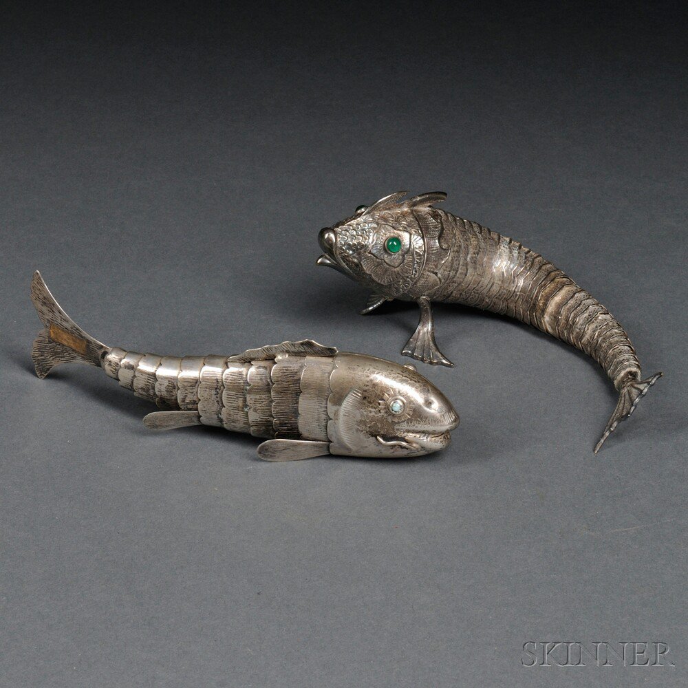 Appraisal: Two Articulated Silver Fish-form Spice Containers th century one Austro-Hungarian