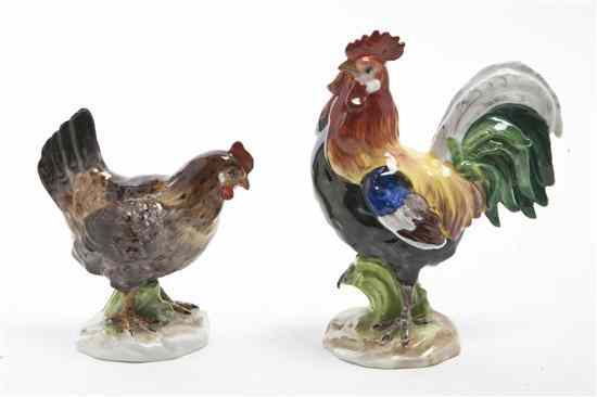 Appraisal: Two Dresden Porcelain Roosters each with polychrome decoration Height of