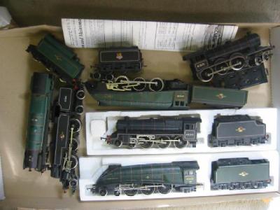 Appraisal: Six playworn locomotives by Hornby comprising Evening Star A Mallard