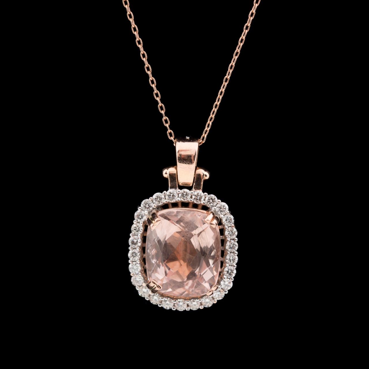 Appraisal: K ROSE GOLD MORGANITE DIAMOND NECKLACE k rose gold morganite