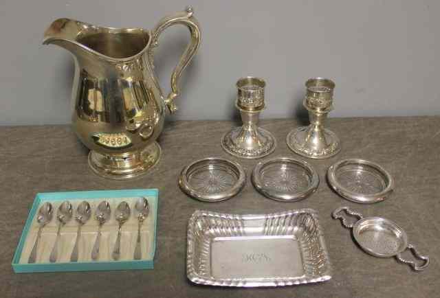 Appraisal: STERLING Lot Includes a Water Pitcher TiffanySpoons a Small Tray