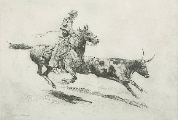 Appraisal: Edward Borein American - Headin' a Steer No G Etching