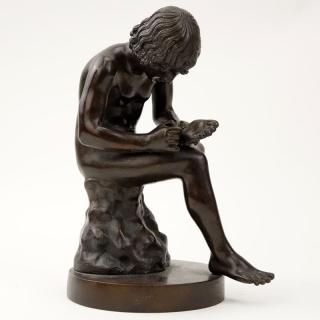 Appraisal: Vintage Bronze Sculpture Boy With Thorn Vintage Bronze Sculpture Boy