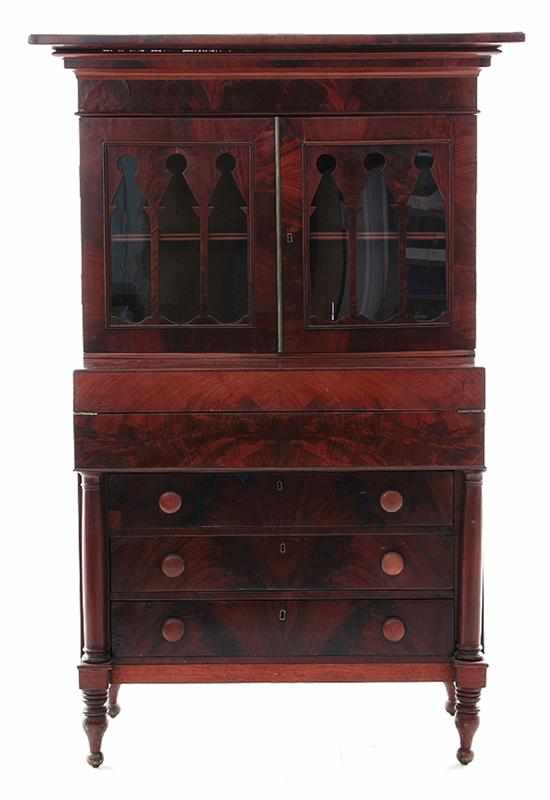 Appraisal: American Classical mahogany secretary bookcase th century molded cornice upon