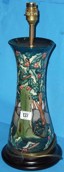 Appraisal: Moorcroft Lamp Base decorated with Holly Trees and Catterpillars Overall