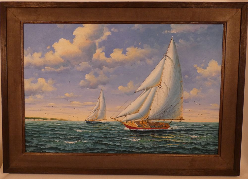 Appraisal: M TODD YACHT PAINTING Vintage oil painting on canvas of