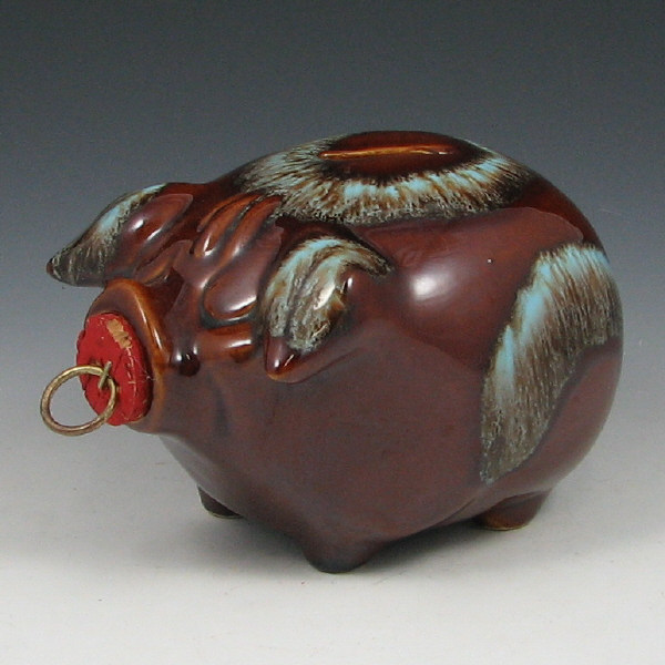 Appraisal: Hull Corky Mirror Brown Blue Pig Bank - Mint Corky