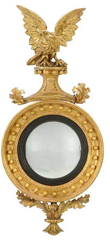 Appraisal: Classical Eagle Gilt Wood Convex Mirror British early th century